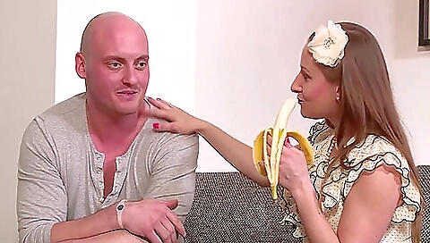 Blonde babe with huge tits gets her boyfriend